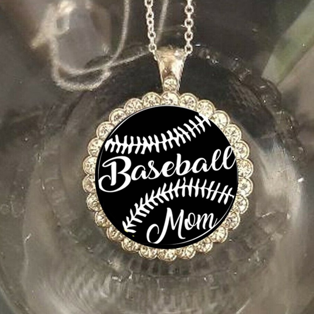 Baseball Mom bling rhinestones necklace silver 925 stamped